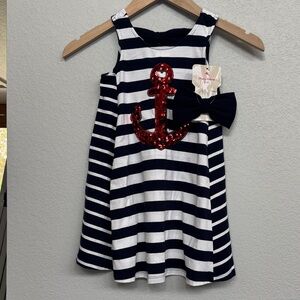 Tommy Bahama Nautical Striped Dress with Red Sequin Anchor & Blue Bow-NEW W/Tags